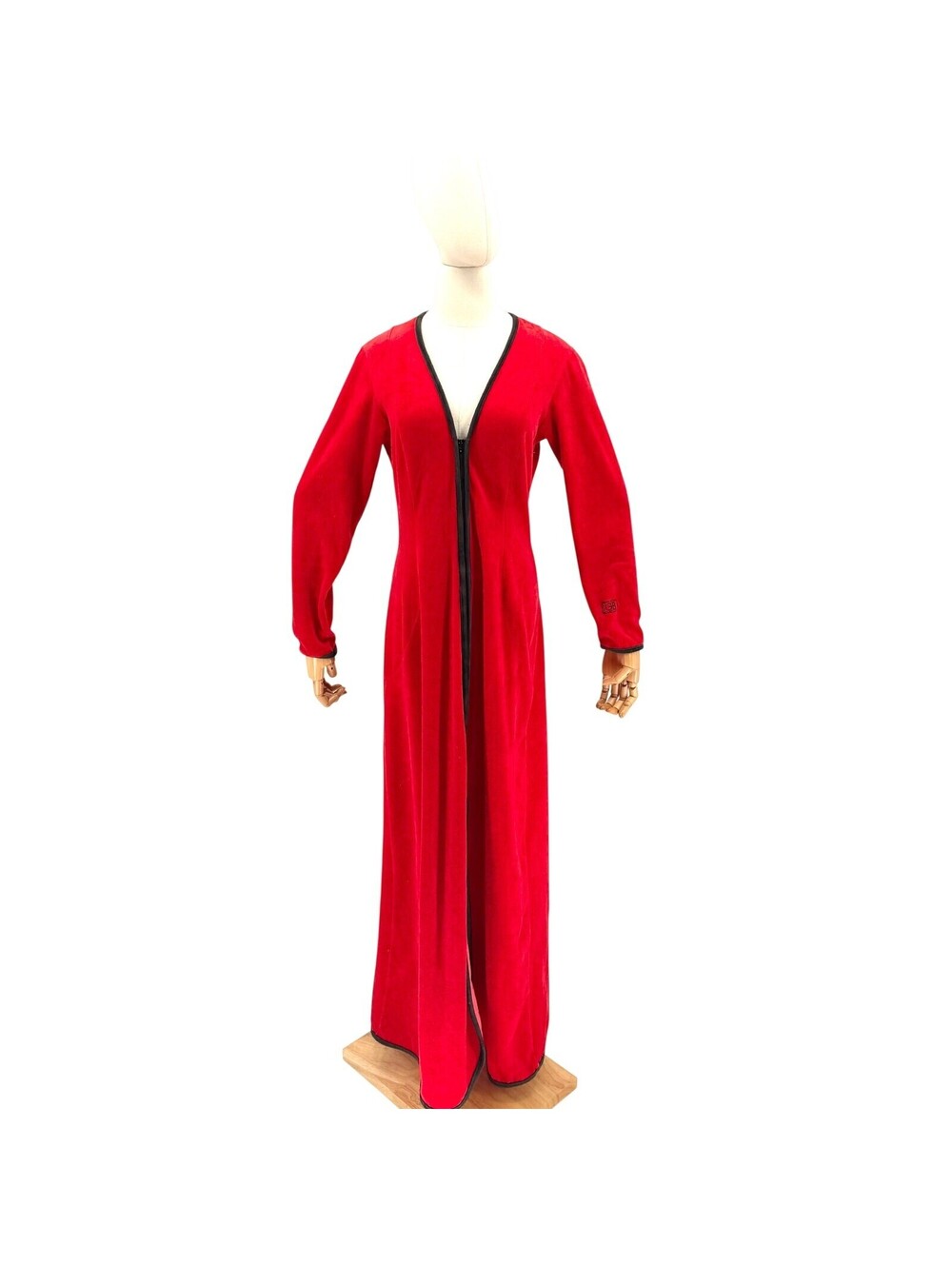 Vintage 70s Geoffrey Beene Swirl Red Velour Zip House Coat